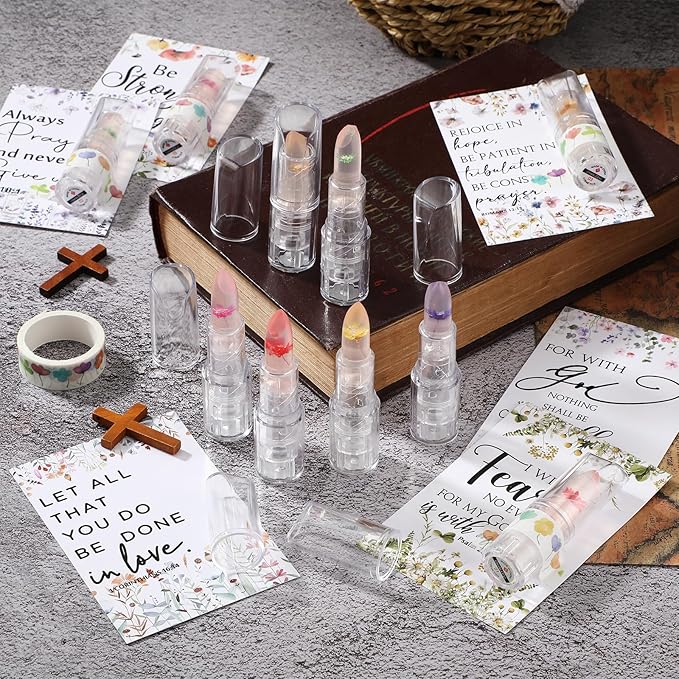 12 Sets Christian Lip Balms with Inspirational Bible Verse Card Bulk Gifts for Women Flower Sign Taste Lip Balm with Tag for Employee Coworker Teacher Family Church Wedding Favor-VivaGrace Women
