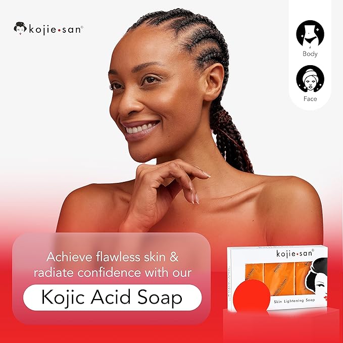 Kojie San Face & Body Shower Set - The Original Kojic Acid Soap, Dark Spot Remover Bar Soap with Coconut & Tea Tree Oil – 65g x 8 Bars with Leafa Soap Net, Brush and Soap Dish-VivaGrace Women