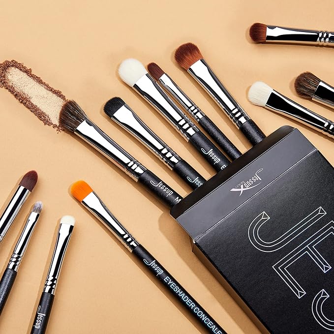 Jessup Eyeshadow Brush Set 12pcs Eye Makeup Brushes Set Professional Premium Sythetic Eye Shadow Blending Smoky Shader Concealer Brush Black T339-VivaGrace Women