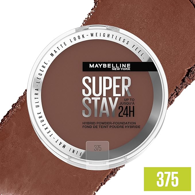 Maybelline Super Stay Up to 24HR Hybrid Powder-Foundation, Medium-to-Full Coverage Makeup, Matte Finish, 375, 1 Count-VivaGrace Women