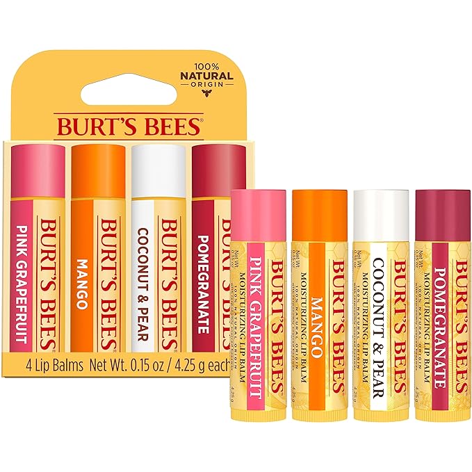 Burt's Bees Lip Balm - Pink Grapefruit, Mango, Coconut & Pear, and Pomegranate Pack, Lip Moisturizer With Beeswax, Tint-Free, Natural Origin Conditioning Lip Treatment, 4 Tubes, 0.15 oz.-VivaGrace Women