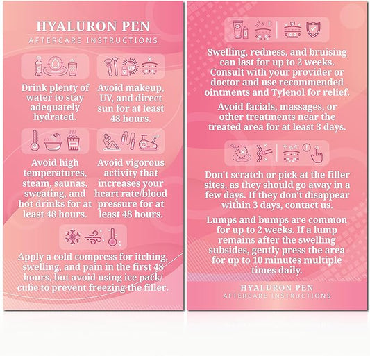100 Pack - Premium Hyaluron Pen Lip Filler Aftercare Instructions Card 2 x 3.5" Accessories Supplies Kit Care - HP01A100_N-VivaGrace Women