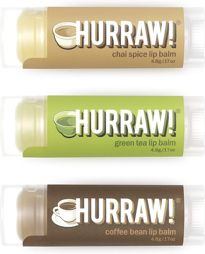 Hurraw! Chai Spice, Green Tea, Coffee Bean Lip Balms, 3 Pack Bundle: Organic, Certified Vegan, Cruelty and Gluten Free. Non-GMO, 100% Natural Ingredients. Bee, Shea, Soy and Palm Free. Made in USA-VivaGrace Women