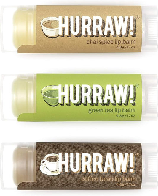 Hurraw! Chai Spice, Green Tea, Coffee Bean Lip Balms, 3 Pack Bundle: Organic, Certified Vegan, Cruelty and Gluten Free. Non-GMO, 100% Natural Ingredients. Bee, Shea, Soy and Palm Free. Made in USA-VivaGrace Women