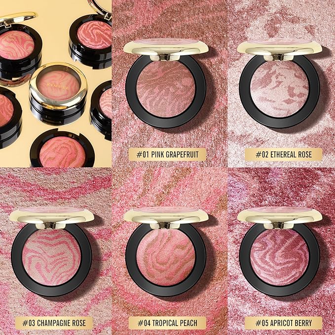 KIMUSE Baked Blush, Lighting Glow Marbleized Blush Powder Blush, Contour & Highlight Face for a Creamy Lightweight Natural Finish-VivaGrace Women
