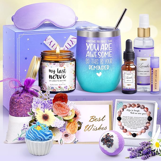 Gifts for Women, Birthday Gifts for Women Self Care Package Gifts for Women Pamper Gifts Baskets for Women Her,Friends,Mom,Wife 11 pcs Lavender Purple Gifts Mothers Day Gifts for women-VivaGrace Women