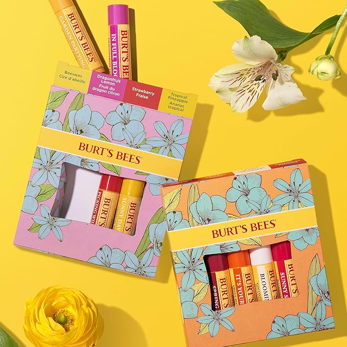 Burt's Bees Gifts Ideas - In Full Bloom Lip Balm Set, Original Beeswax, Dragonfruit Lemon, Tropical Pineapple & Strawberry, Natural Origin Lip Treatment, 4 Tubes, 0.15 oz.-VivaGrace Women