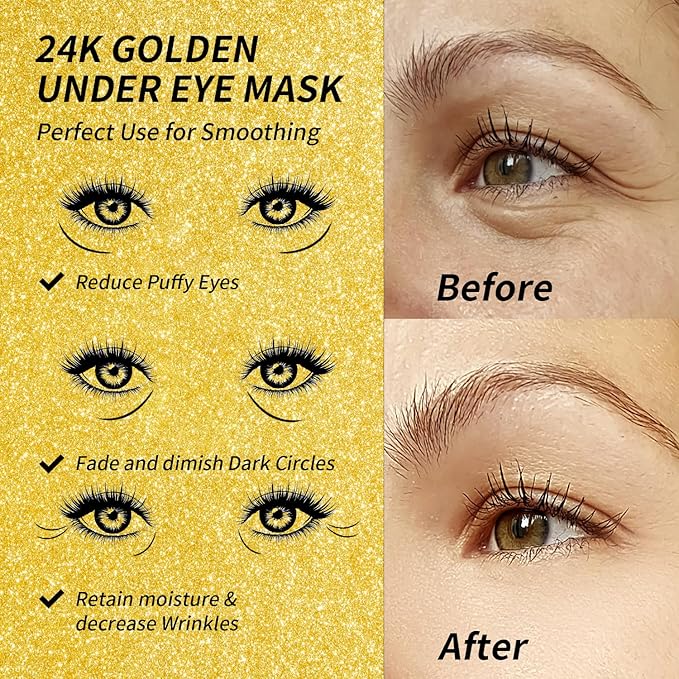 Eye Gel Pads - 24 Pairs Golden Under Eye Patches with Collagen & Hyaluronic Acid, Anti-Aging Eye Mask for Puffiness, Dark Circles & Wrinkles, Relieve, Refreshing & Revitalize Skin-VivaGrace Women