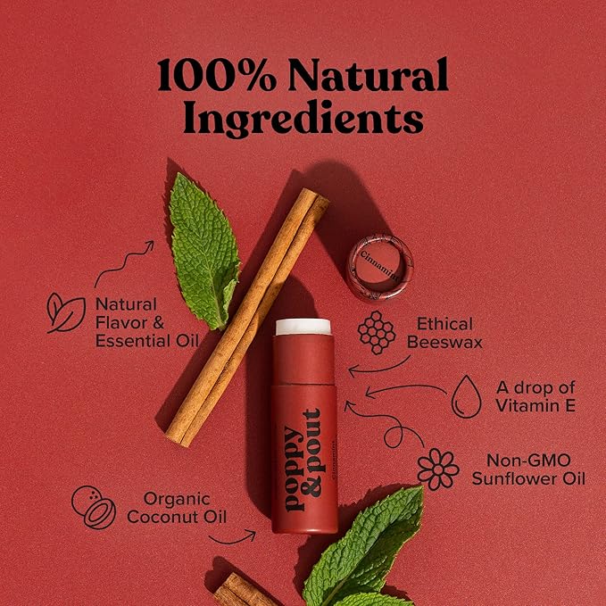 Poppy & Pout Cinnamint Jumbo Lip Balm | All Natural Lip Balms & Moisturizers | Hydrates with Beeswax, Vitamin E, Organic Coconut Oil | Cruelty-Free | Lip Balm in Recyclable Cardboard Tube-VivaGrace Women