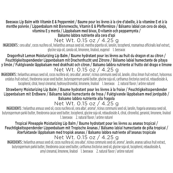 Burt's Bees Gifts Ideas - In Full Bloom Lip Balm Set, Original Beeswax, Dragonfruit Lemon, Tropical Pineapple & Strawberry, Natural Origin Lip Treatment, 4 Tubes, 0.15 oz.-VivaGrace Women