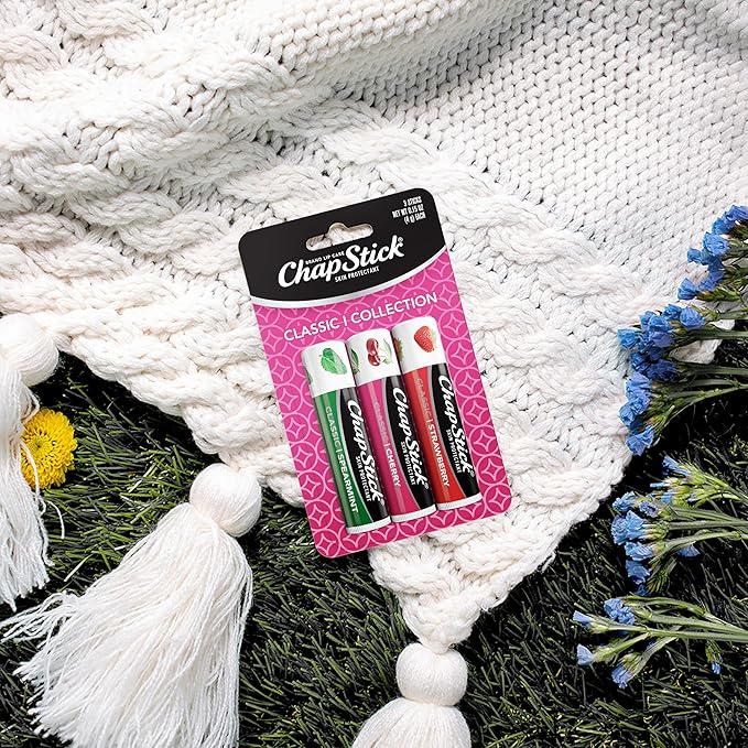 ChapStick Lip Care Set, Classic Collection 3-Pack – Spearmint, Cherry, and Strawberry Lip Balm, 0.15 Ea-VivaGrace Women