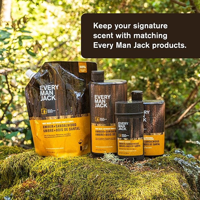 Every Man Jack Amber+Sandalwood Hydrating Mens Body Wash for All Skin Types-Cleanse, Nourish, and Hydrate Skin with Naturally Derived Ingredients-Paraben Free, Phthalate Free, Dye Free-24oz(Pack of 2)-VivaGrace Women