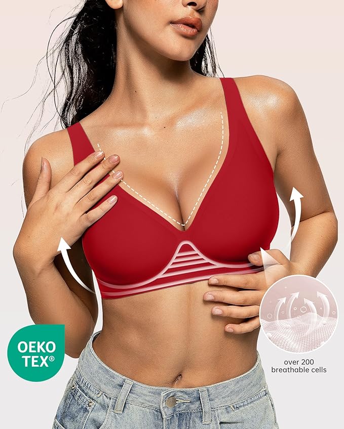 OEAK Womens Deep V Bras Wireless Comfortable Bra Supportive No Underwire Bras Tshirt Push Up Bralettes Plunge Seamless Bra-VivaGrace Women