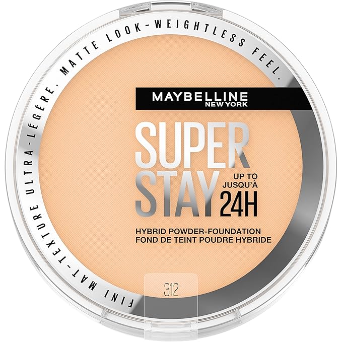 Maybelline Super Stay Up to 24HR Hybrid Powder-Foundation, Medium-to-Full Coverage Makeup, Matte Finish, 312, 1 Count-VivaGrace Women