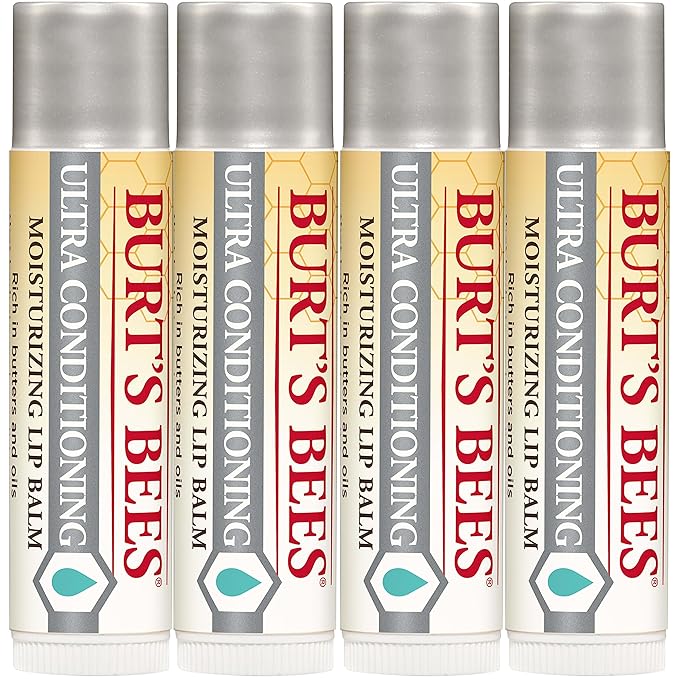 Burt's Bees Ultra Conditioning Moisturizing Lip Balm, Lip Moisturizer Rich in Oils and Butters, Natural Origin Lip Care, 4 Tubes, 0.15 oz.-VivaGrace Women