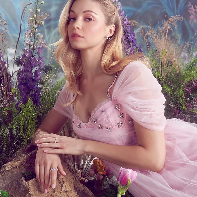 WICKED X imPRESS Design Press On Nails , The EASIEST NO GLUE Mani, Super Hold Adhesive, ‘Glinda-fied’, Pink, Short Squoval, Includes 30 Fake Nails, 1 Prep Pad, 1 Manicure Stick, 1 Mini File
