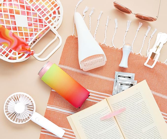 Pinch Provisions Super Summer Jelly Tote, 12 Beach & Poolside Accessories For Beauty, Perfect for Pool & Beach Days, Includes Oil Absorbing Roller, Rechargable Fan, Towel Clips, & Ice Roller-VivaGrace Women