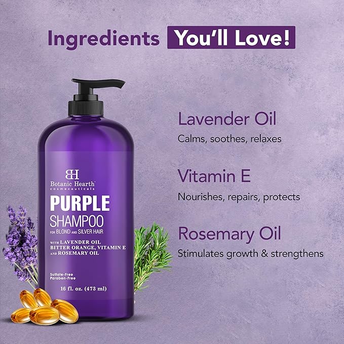 Botanic Hearth Purple Shampoo 16 Fl Oz | For All Shades Of Blonde, Silver & Gray Hair | With Lavender Oil, Vitamin E & Rosemary Oil | Sulfate & Paraben Free-VivaGrace Women