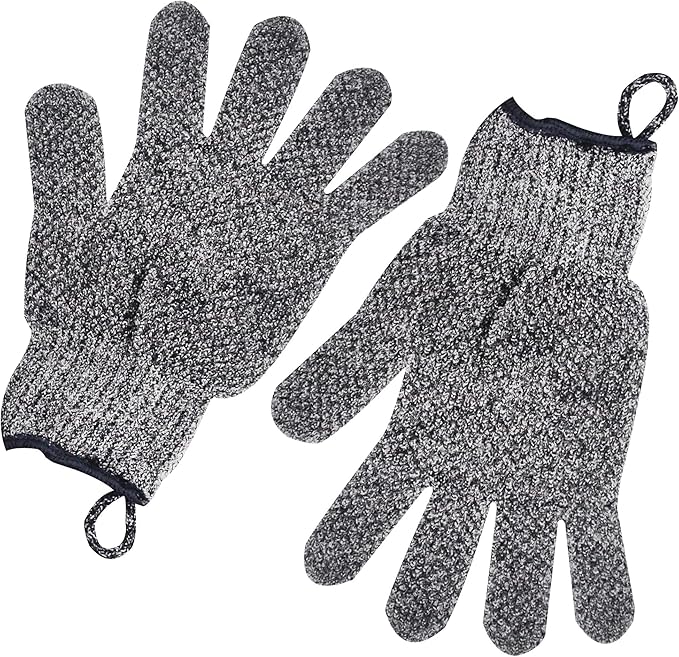 Exfoliating Gloves with Hanging Loop - 1 Pair Bamboo Charcoal Bath/Shower Gloves, Bath Gloves for Shower Exfoliating and Ingrown Hair/Dead Skin Remover - Bamboo Charcoal - Exfoliator Mitt Scrub Gloves-VivaGrace Women