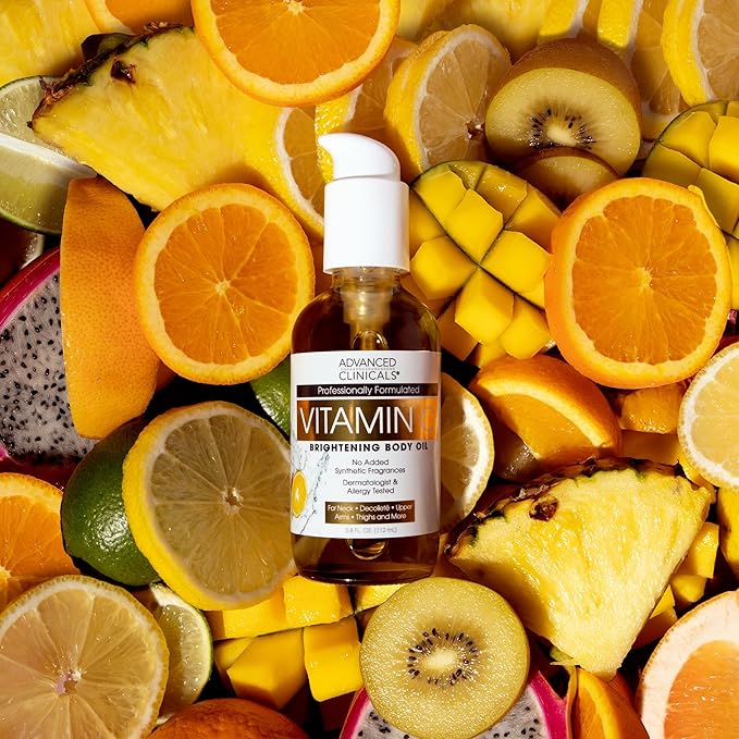 Advanced Clinicals Vitamin C illuminating Body Oil For Women & Men |Vitamin C Oil Skin Care Body Moisturizer With Vitamin E + Botanicals To Help Improve Appearance Of Dark Spots + Dry Skin, 2 Piece-VivaGrace Women