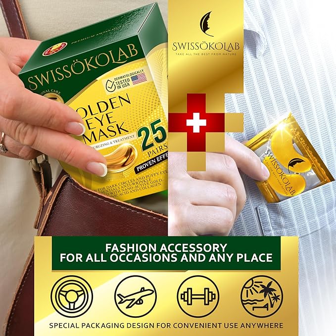 SWISSÖKOLAB Under Eye Patches For Puffy Eyes 24k Gold Eye Mask Dark Circles And Puffiness Collagen Eye Gel Pads Moisturizing & Reducing Wrinkles Anti-Aging Hyaluronic Acid (24K Gold Eye Mask)-VivaGrace Women