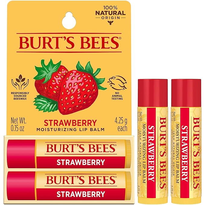 Burt's Bees Lip Balm Mothers Day Gifts for Mom - Strawberry, Lip Moisturizer With Responsibly Sourced Beeswax, Tint-Free, Natural Origin Conditioning Lip Treatment, 2 Tubes, 0.15 oz.-VivaGrace Women
