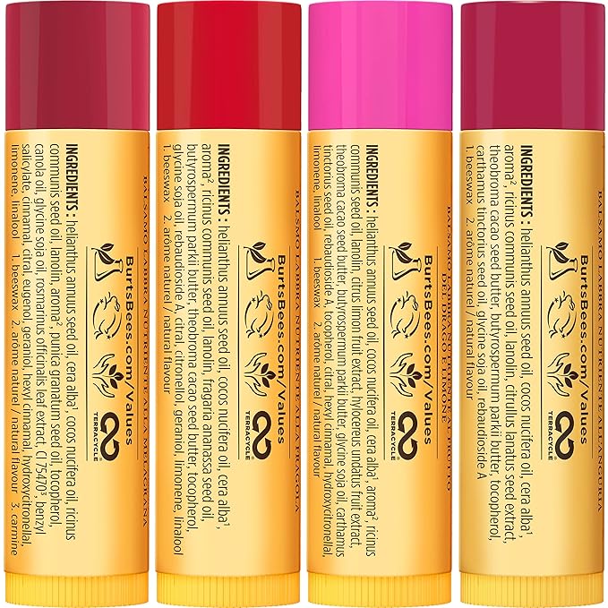 Burt's Bees Bee Mine Lip Balm Gift Set, Strawberry, Dragonfruit Lemon, Pomegranate and Watermelon, 4 Personalized Lip Balms, Pack May Vary-VivaGrace Women