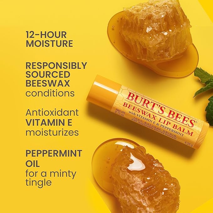 Burt's Bees Lip Balm - Beeswax, Cucumber Mint, Coconut & Pear, and Vanilla Bean Pack, With Responsibly Sourced Beeswax, Tint-Free, Natural Origin Lip Treatment, 4 Tubes, 0.15 oz.-VivaGrace Women