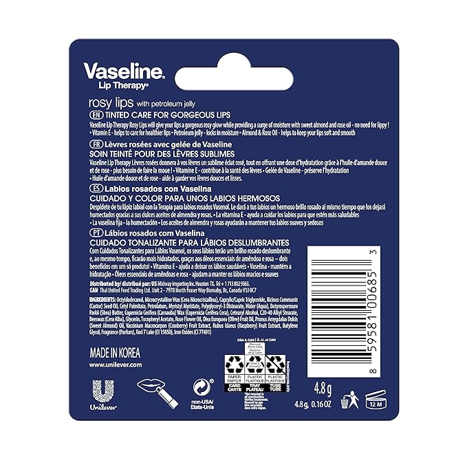 Vaseline Lip Therapy Care Rosy, Fast-Acting Nourishment, Ideal for Chapped, Dry, Cracked, or Damaged Lips, Lip Balm, 20-Pack, 0.16 Oz Each-VivaGrace Women