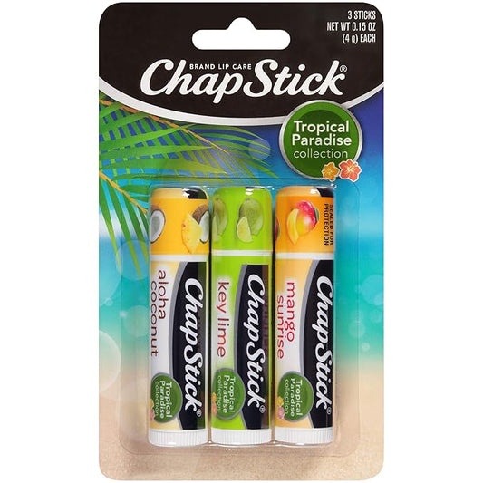 ChapStick Tropical Paradise Collection Mango, Lime and Coconut Lip Balm Tubes Variety Pack for Lip Care - 0.15 Oz (Pack of 3)-VivaGrace Women