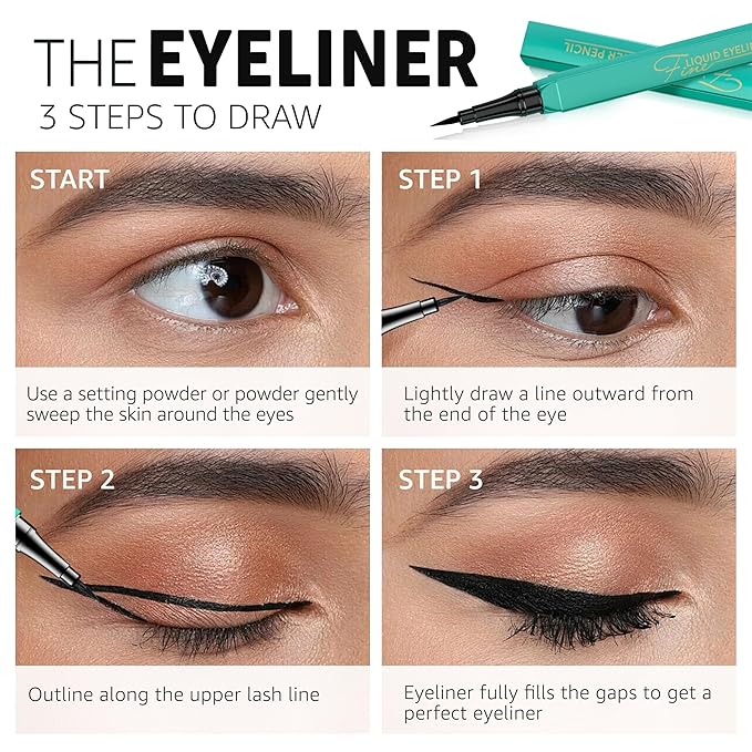 OETUIOW Liquid Eyeliner, Long-Lasting & Waterproof Eyeliner Pen, Quick Drying, Super Slim Precise All Day for Women, Glides on Smoothly, Cruelty-Free & Vegan (Black)