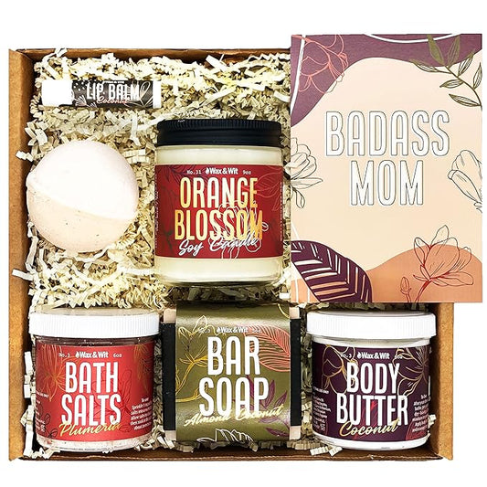 WAX & WIT Gifts for Mom, Luxury Spa Set for Mom: Heartfelt Mother's Day & Birthday Pampering Kit | Handcrafted 7-Piece Relaxation Set from Daughter, Son - Mom Birthday Gifts, Mothers Day Gifts-VivaGrace Women