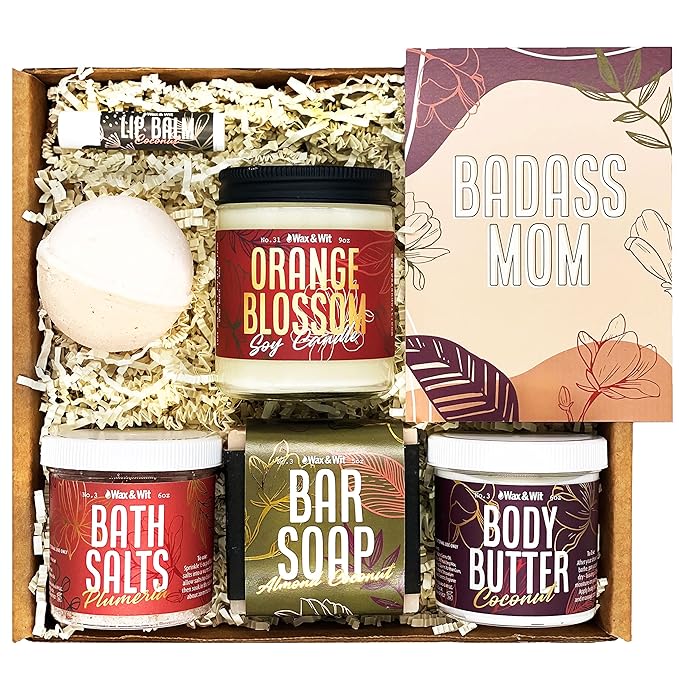 WAX & WIT Gifts for Mom, Luxury Spa Set for Mom: Heartfelt Mother's Day & Birthday Pampering Kit | Handcrafted 7-Piece Relaxation Set from Daughter, Son - Mom Birthday Gifts, Mothers Day Gifts-VivaGrace Women
