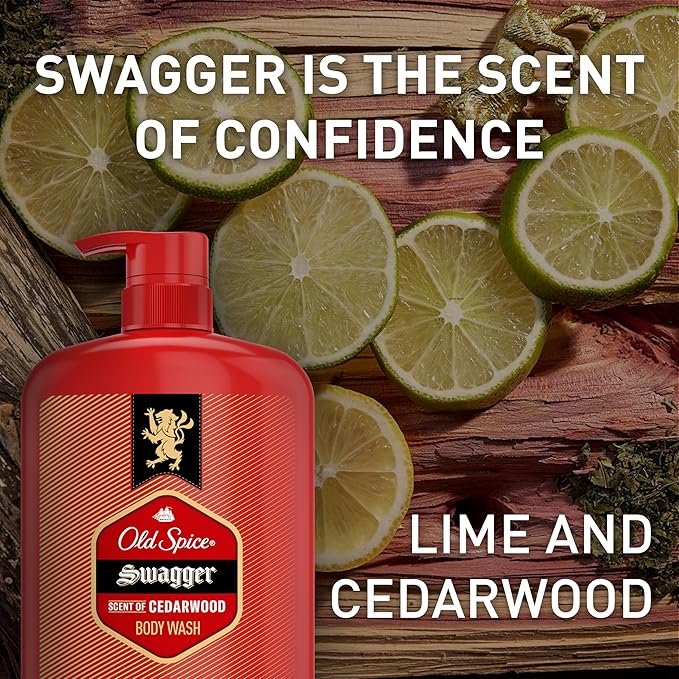 Old Spice Body Wash for Men, 24/7 Shower Fresh with Lasting Scent, Red Collection, Swagger with Cedarwood Scent, 33.4 fl oz (Pack of 4)-VivaGrace Women