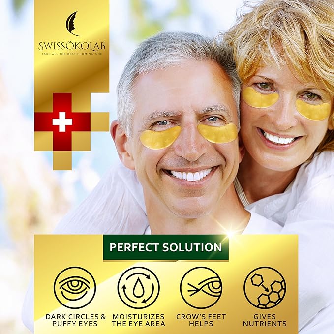 SWISSÖKOLAB Under Eye Patches For Puffy Eyes 24k Gold Eye Mask Dark Circles And Puffiness Collagen Eye Gel Pads Moisturizing & Reducing Wrinkles Anti-Aging Hyaluronic Acid (24K Gold Eye Mask)-VivaGrace Women