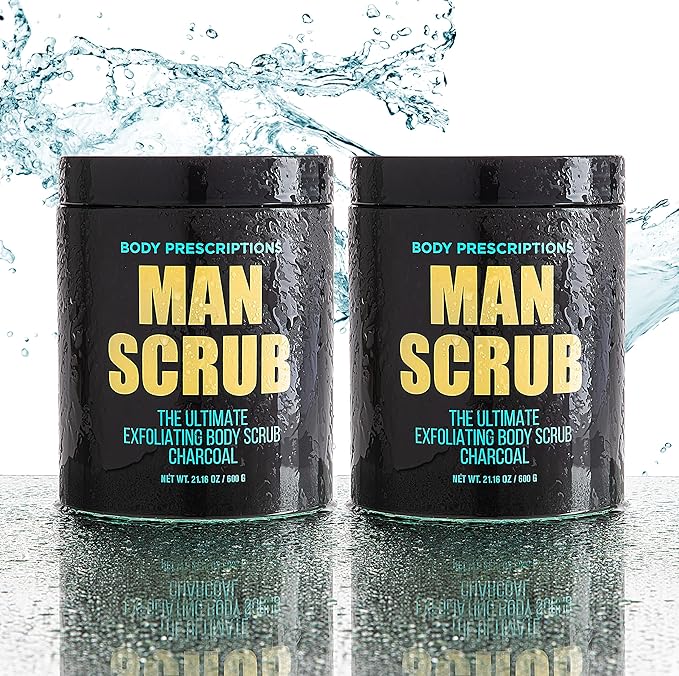 Body Prescriptions Men’s Exfoliating Body Scrub – Ultimate Skin Cleansing Wash in Jar with Twist-Top Lid, For All Skin Types, 21 Ounce (Pack of 2), Charcoal-VivaGrace Women