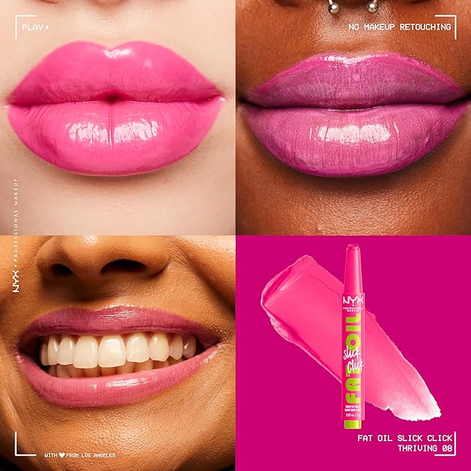 NYX PROFESSIONAL MAKEUP Fat Oil Slick Click, Lightweight, Buildable, Pigmented Vegan Lip Balm - Thriving-VivaGrace Women