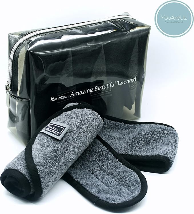 Makeup Remover Cloth Towel Set, 𝟯 𝗣𝗮𝗰𝗸 𝗮𝗹𝘀𝗼 𝗶𝗻𝗰𝗹𝘂𝗱𝗲𝘀 𝗦𝗽𝗮 𝗛𝗲𝗮𝗱𝗯𝗮𝗻𝗱 𝗮𝗻𝗱 𝗖𝗼𝘀𝗺𝗲𝘁𝗶𝗰 𝗕𝗮𝗴, by YouAreUs. Microfiber Cloth, Leaving Skin Feeling Cleaner!