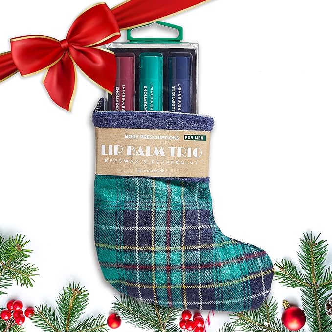 Body Prescriptions Lip Balm Trio for Men - Beeswax and Peppermint | Christmas Stocking Present Set | Nourishing and Moisturizing Formula | Protect and Hydrate Dry Lips | Great Holiday Present for Him-VivaGrace Women