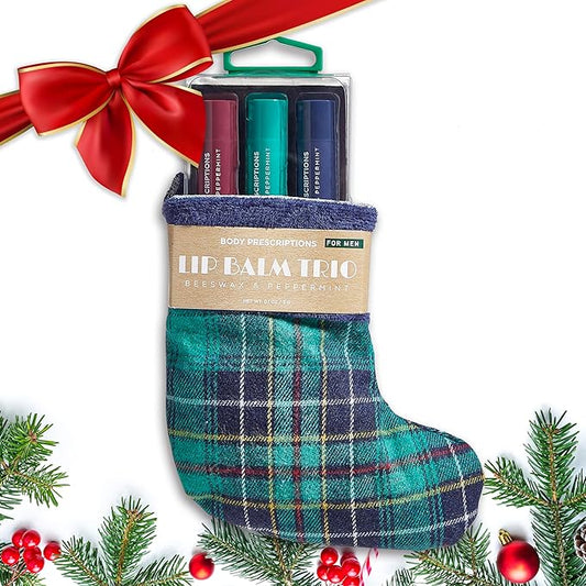 Body Prescriptions Lip Balm Trio for Men - Beeswax and Peppermint | Christmas Stocking Present Set | Nourishing and Moisturizing Formula | Protect and Hydrate Dry Lips | Great Holiday Present for Him-VivaGrace Women