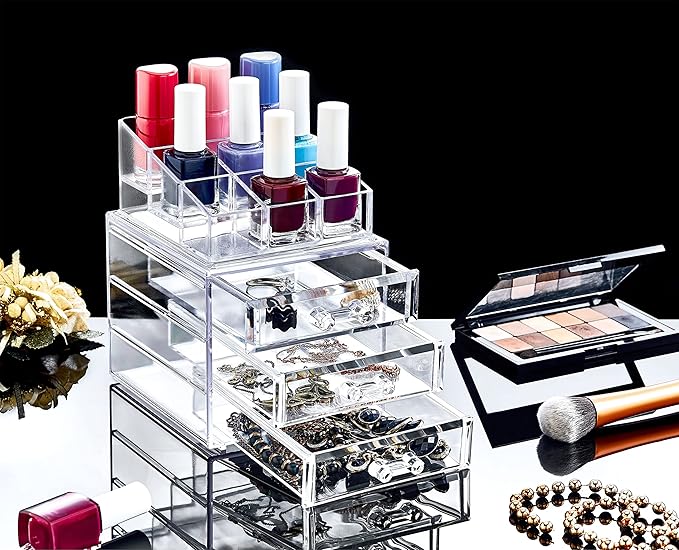 Boxup Makeup Organizer 3 Drawers,Makeup Organizers For Nail Polishers Clear Cosmetic Display Cases Stackable Storage Box With 3 Drawers For Vanity-VivaGrace Women