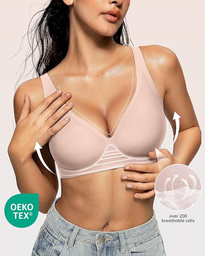 OEAK Womens Deep V Bras Wireless Comfortable Bra Supportive No Underwire Bras Tshirt Push Up Bralettes Plunge Seamless Bra-VivaGrace Women