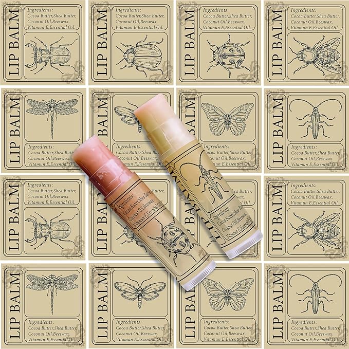CRASPIRE Lip Balm Labels 80pcs Homemade Lip Balm Labels 2” Clear Lip Balm Labels for Tubes Printable Waterproof Lip Balm Stickers Labels for Lip Balm Handcream Candle Container（Insect-Brown）-VivaGrace Women