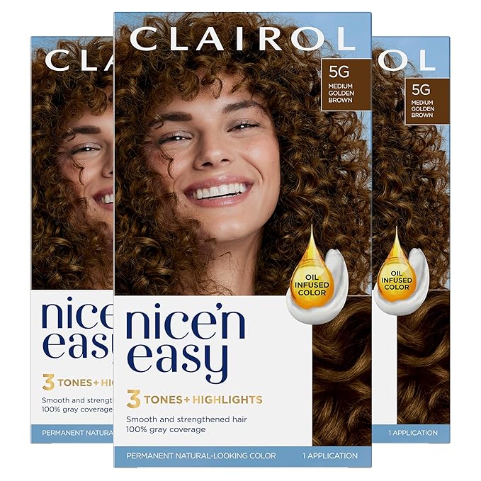 Clairol Nice'n Easy Permanent Hair Dye, 5G Medium Golden Brown Hair Color, Pack of 3-VivaGrace Women