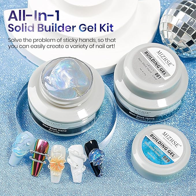 MIZHSE 2PCS Solid Builder Gel for Nails Kit: 30g/1oz Clear & Aurora Hard Gel for Nail with Nail Forms 3D Mold Soak off U V Builder Extension Gels for Women-VivaGrace Women