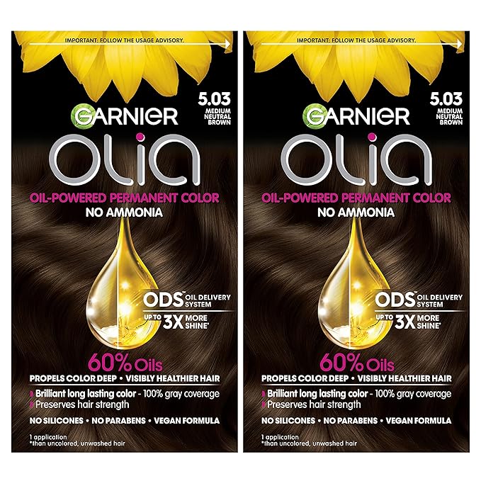 Garnier Hair Color Olia Ammonia-Free Brilliant Color Oil-Rich Permanent Hair Dye, 5.03 Medium Neutral Brown, 2 Count (Packaging May Vary)-VivaGrace Women