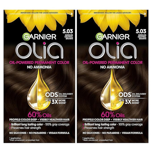 Garnier Hair Color Olia Ammonia-Free Brilliant Color Oil-Rich Permanent Hair Dye, 5.03 Medium Neutral Brown, 2 Count (Packaging May Vary)-VivaGrace Women