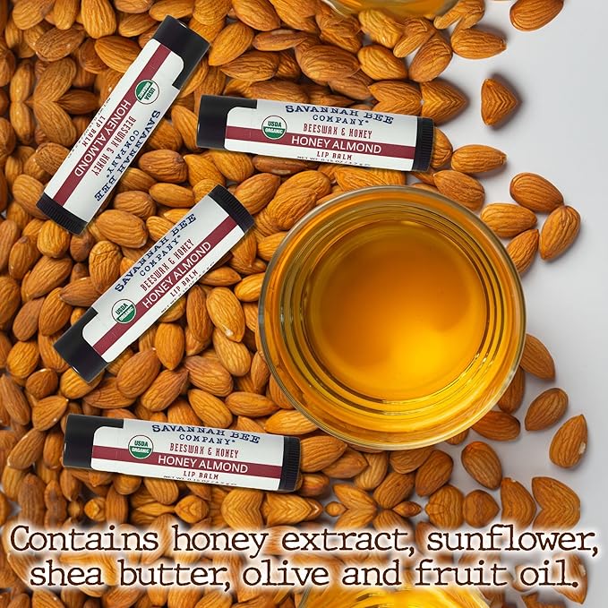 Savannah Bee Lip Balm Hanger 0.15 oz - Invigorating Mint Flavor - Natural Ingredients for Supple, Soft Lips - Convenient Hanger Design (.15 Oz, Honey Almond)-VivaGrace Women