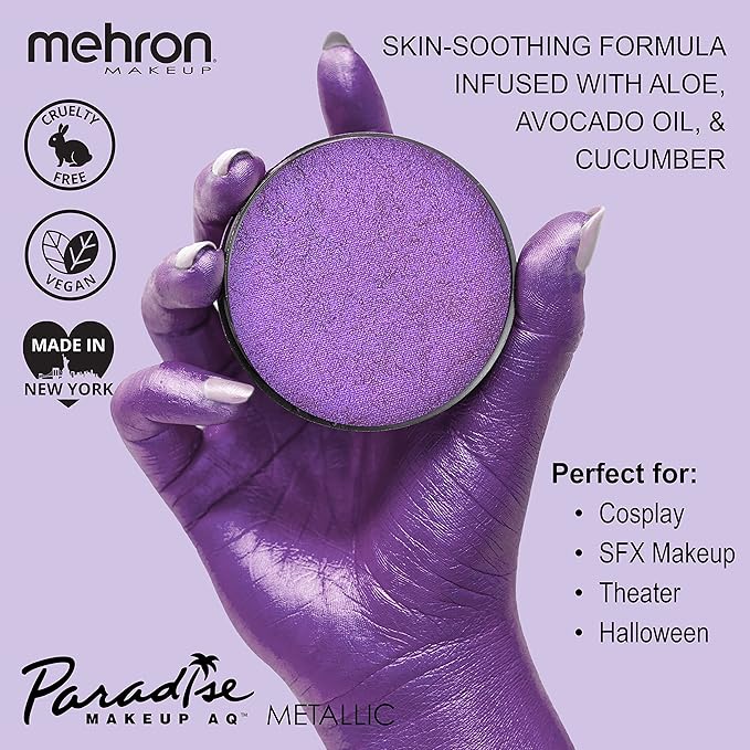 Mehron Paradise FX Metallics – Metallic Purple 1.4 oz | Professional Water Activated Shimmering Metallic Paint for Raves, Costumes, Special Effects, Halloween, Stage, Screen, Theater & Cosplay FX-VivaGrace Women