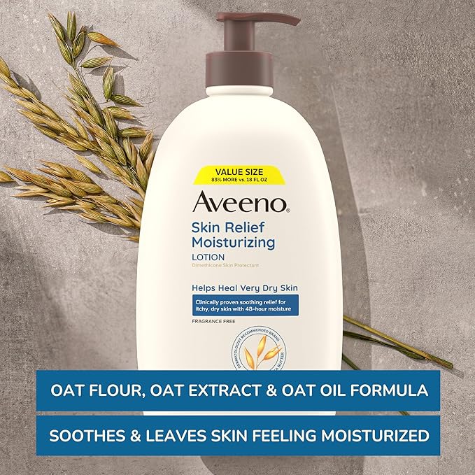 Aveeno Skin Relief Moisturizing Lotion for Very Dry, Itchy, Dry Skin, Body Moisturizer, Soothing Triple Oat & Shea Butter, Fragrance-Free, Non-Greasy, 33 fl oz-VivaGrace Women